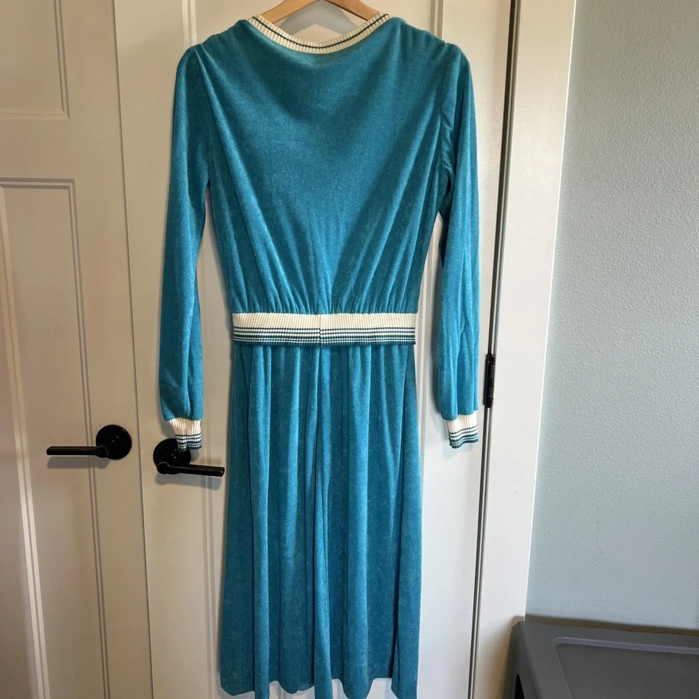 VTG  70's Jody Of California Turquoise Terry Cloth Dress White Trim Sz 11‎